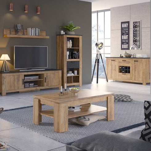 Rapallo 2 door 2 drawer sideboard with wine rack in Chestnut and Matera Grey